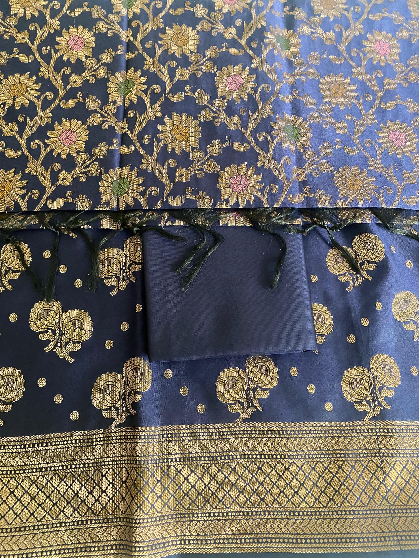 Banarsee Salwar Kameez Semi Katan Silk Fabric With Dupatta - Blue