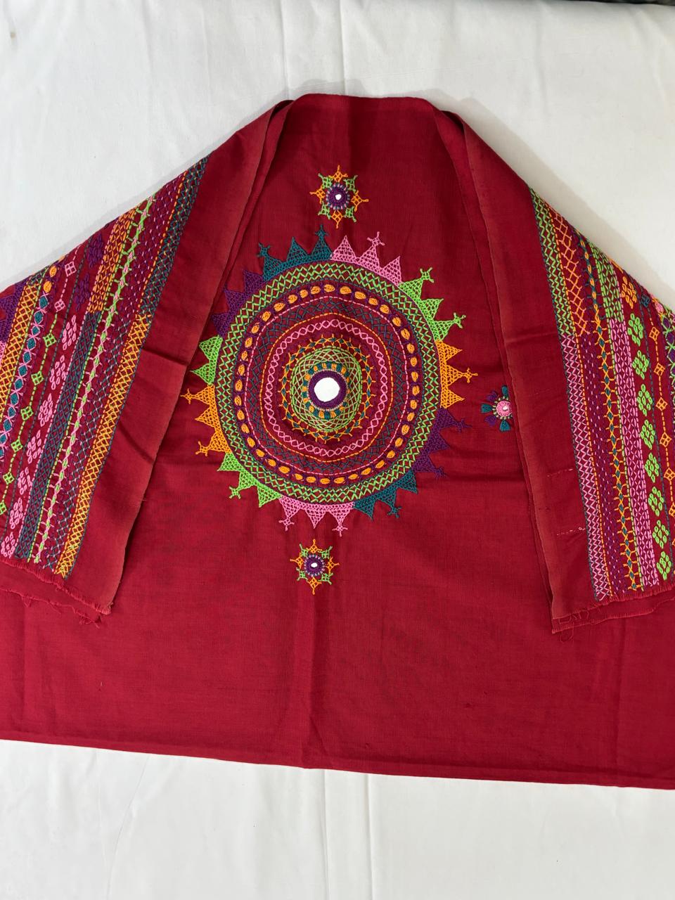 Maroon -LAMBANI EMBROIDERY HANDSPUN KHADI BLOUSE PIECE 06