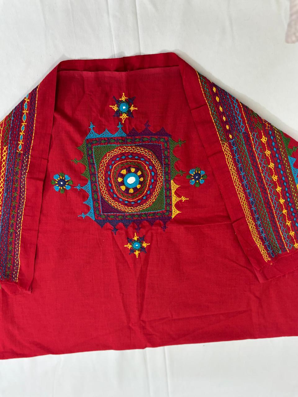 Red - LAMBANI EMBROIDERY HANDSPUN KHADI BLOUSE PIECE 06