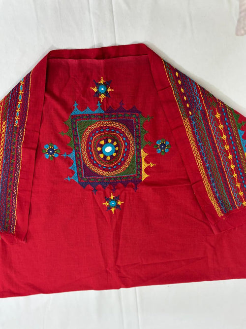 Red - LAMBANI EMBROIDERY HANDSPUN KHADI BLOUSE PIECE 06