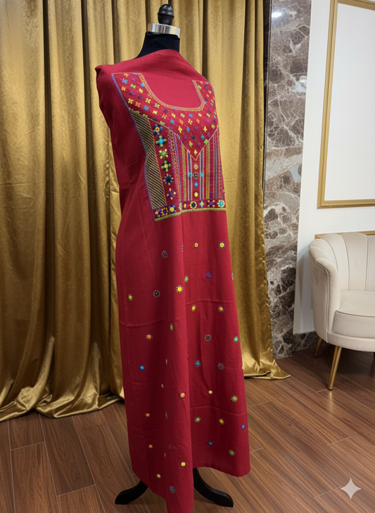 Elegant handwoven Khadi Handcrafted lambani embroidered kurti fabric red - 13