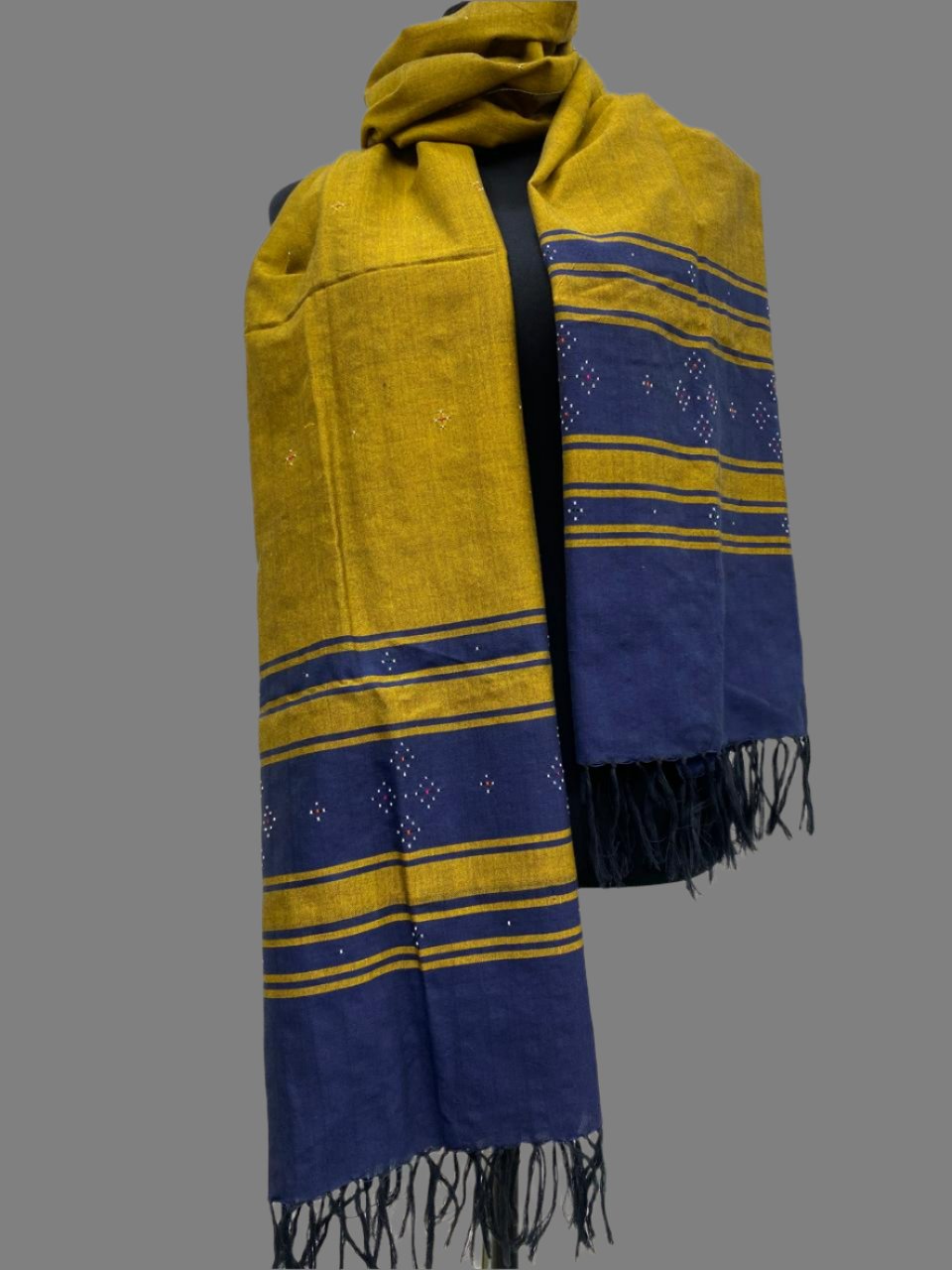 Mustard - Tangaliya Handwoven Cotton Stole with Tassels