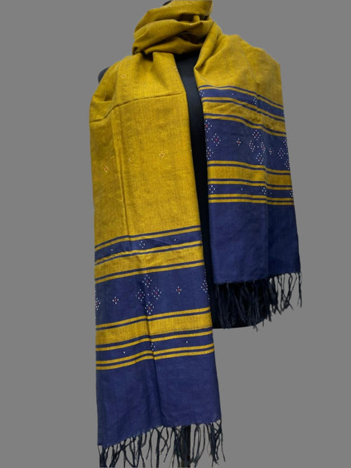 Mustard - Tangaliya Handwoven Cotton Stole with Tassels