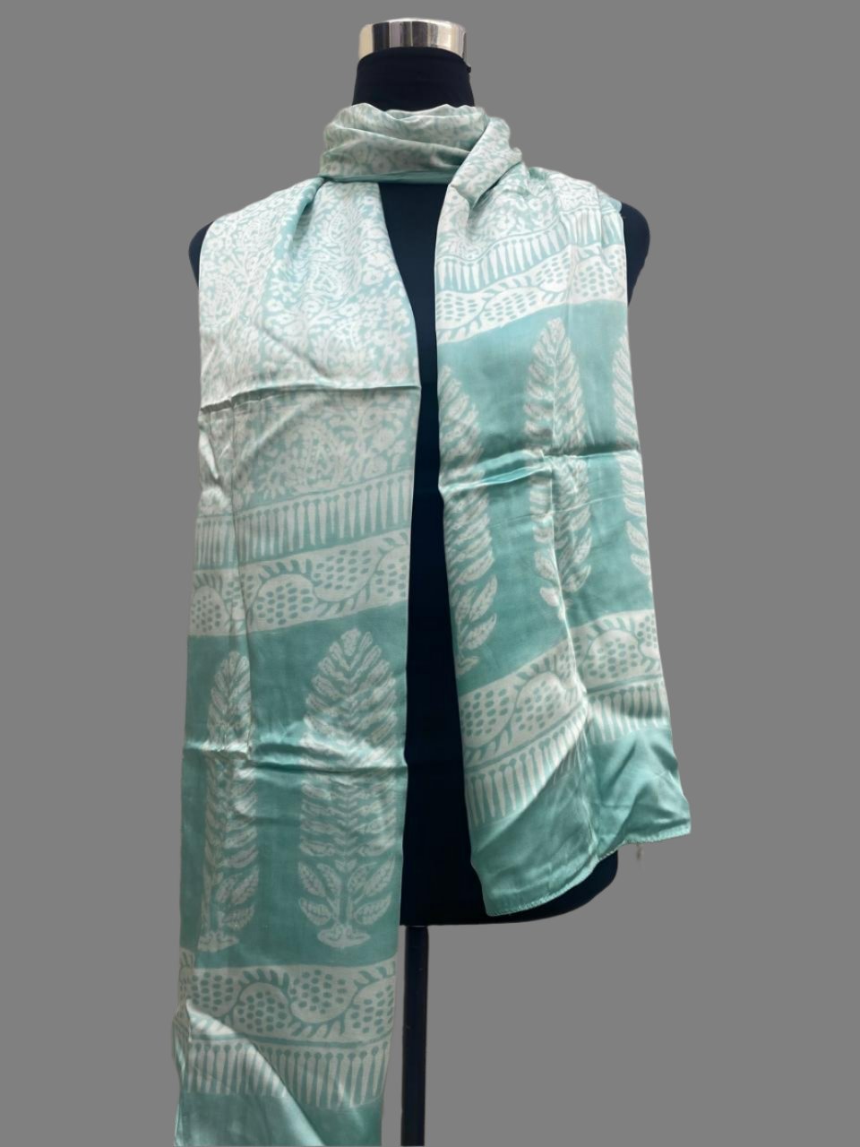 Sea green - Bagh Hand Block Modal Silk Stole 8
