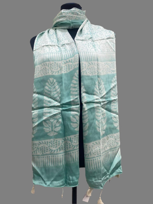 Sea Green - Bagh Hand Block Modal Silk  Stole 6