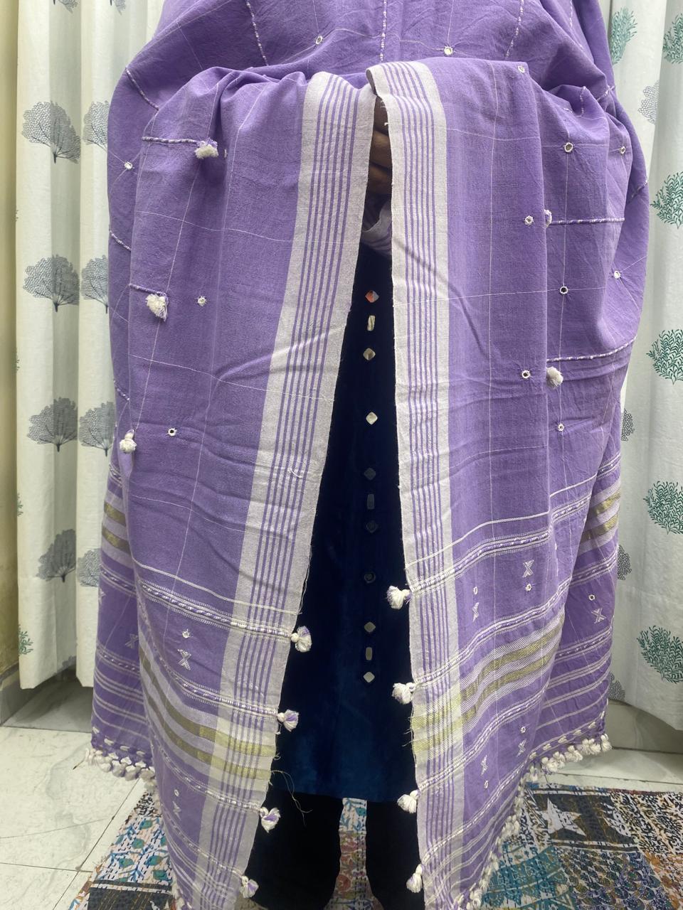 Lilac - Bhujodi Handloom Organic Kala Cotton Dupatta 3