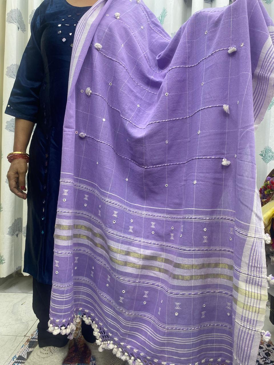 Lilac - Bhujodi Handloom Organic Kala Cotton Dupatta 3