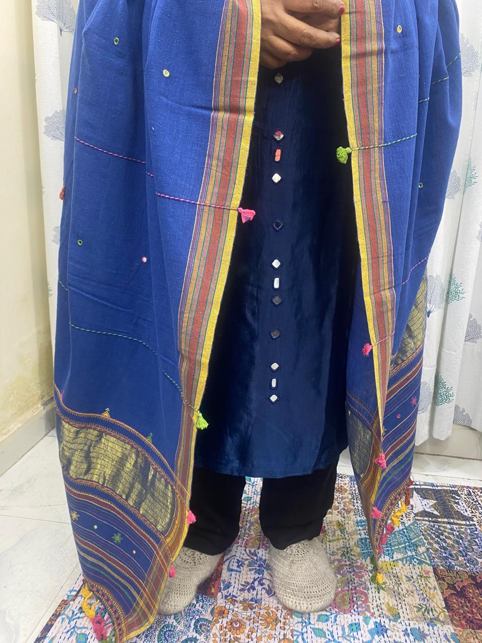 Blue - Bhujodi Handloom Organic Kala Cotton Dupatta 5