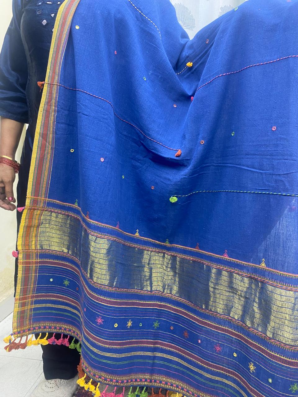 Blue - Bhujodi Handloom Organic Kala Cotton Dupatta 5