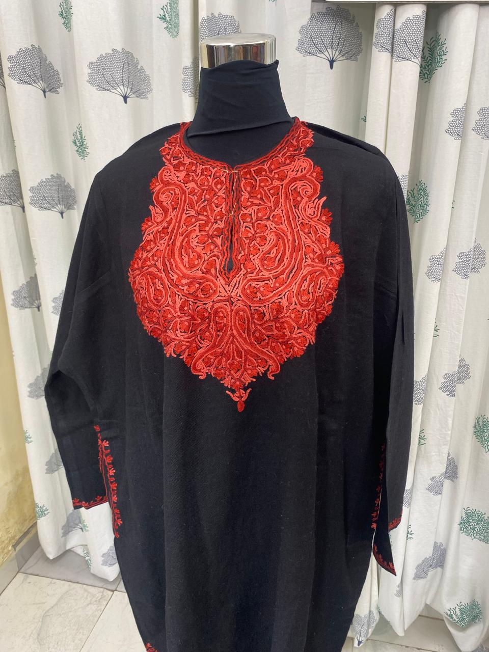 Black - Aari Embroidery Kashmiri Pure Wool Pheran