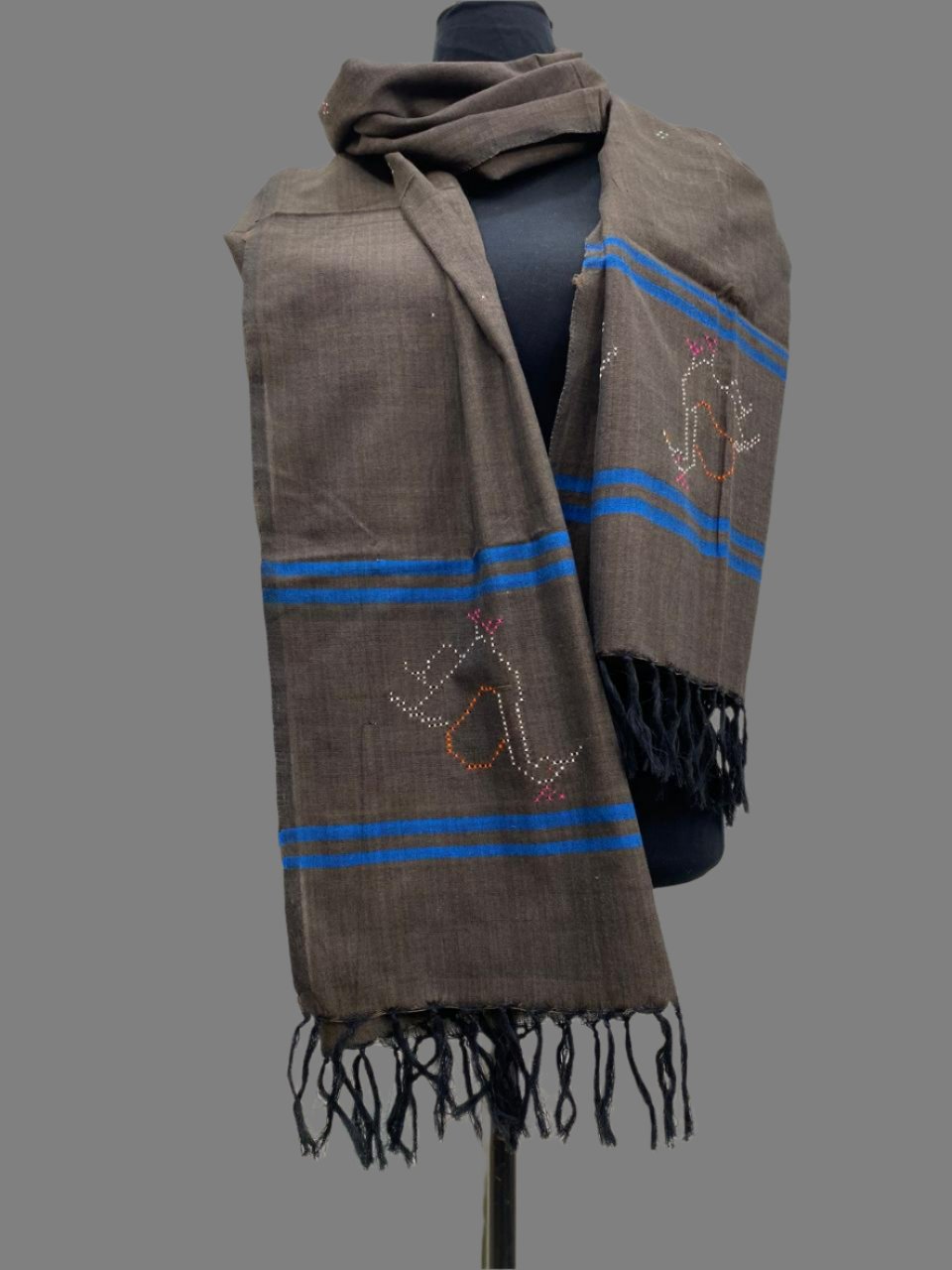Grey - Tangaliya Handwoven Cotton Stole with Tassels