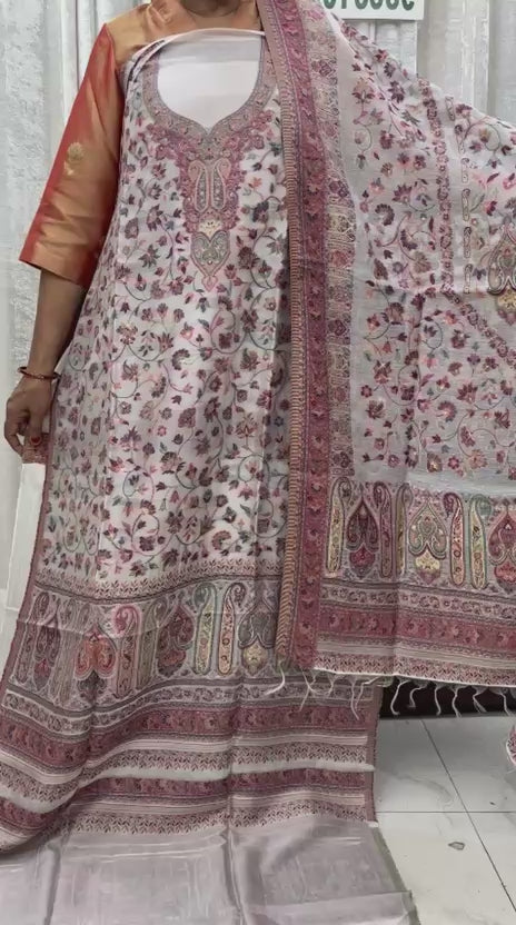 Ivory white Kashmiri Kani Silk Suit Set 02