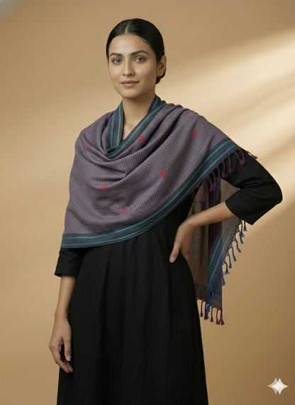 Grey Ilkal Cotton Silk w. Kasuti Stole
