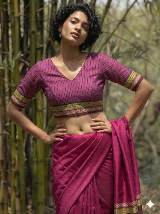 SEMI STITCHED  KHUN SILK COTTON BLOUSE PIECE ( can be stitched upto 50 size )