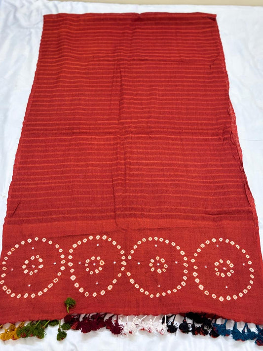 RUST KUTCH MIRROR WORK HANDWOVEN BANDHANI MERINO STOLE