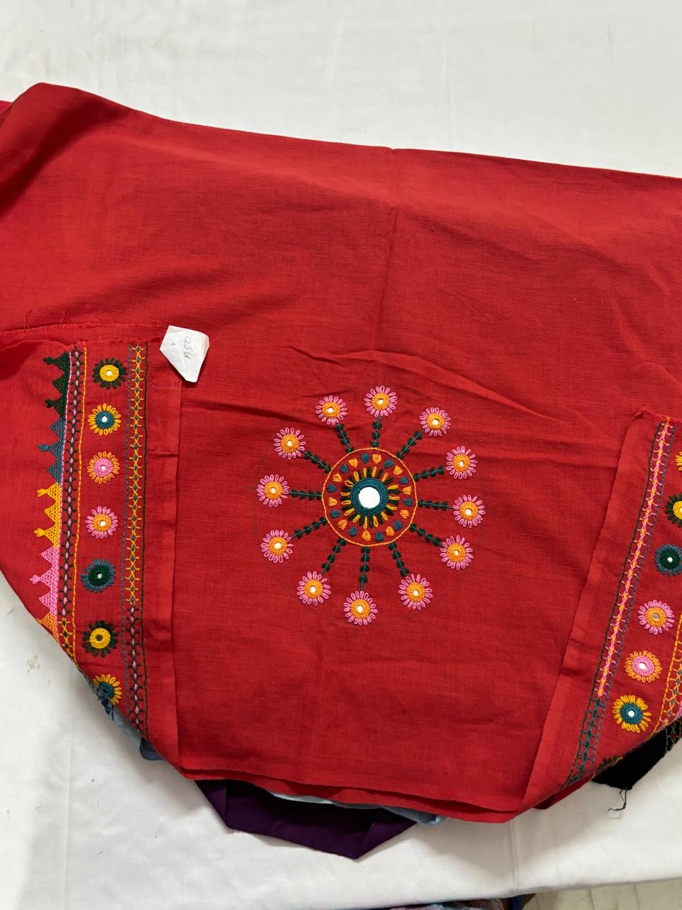 Red -LAMBANI EMBROIDERY HANDSPUN COTTON BLOUSE PIECE 06