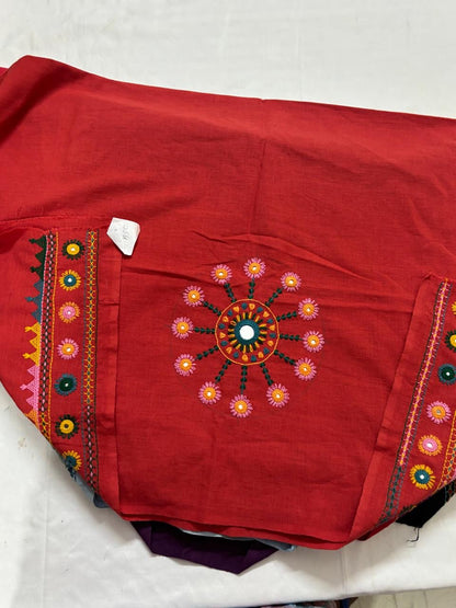 Red -LAMBANI EMBROIDERY HANDSPUN COTTON BLOUSE PIECE 06