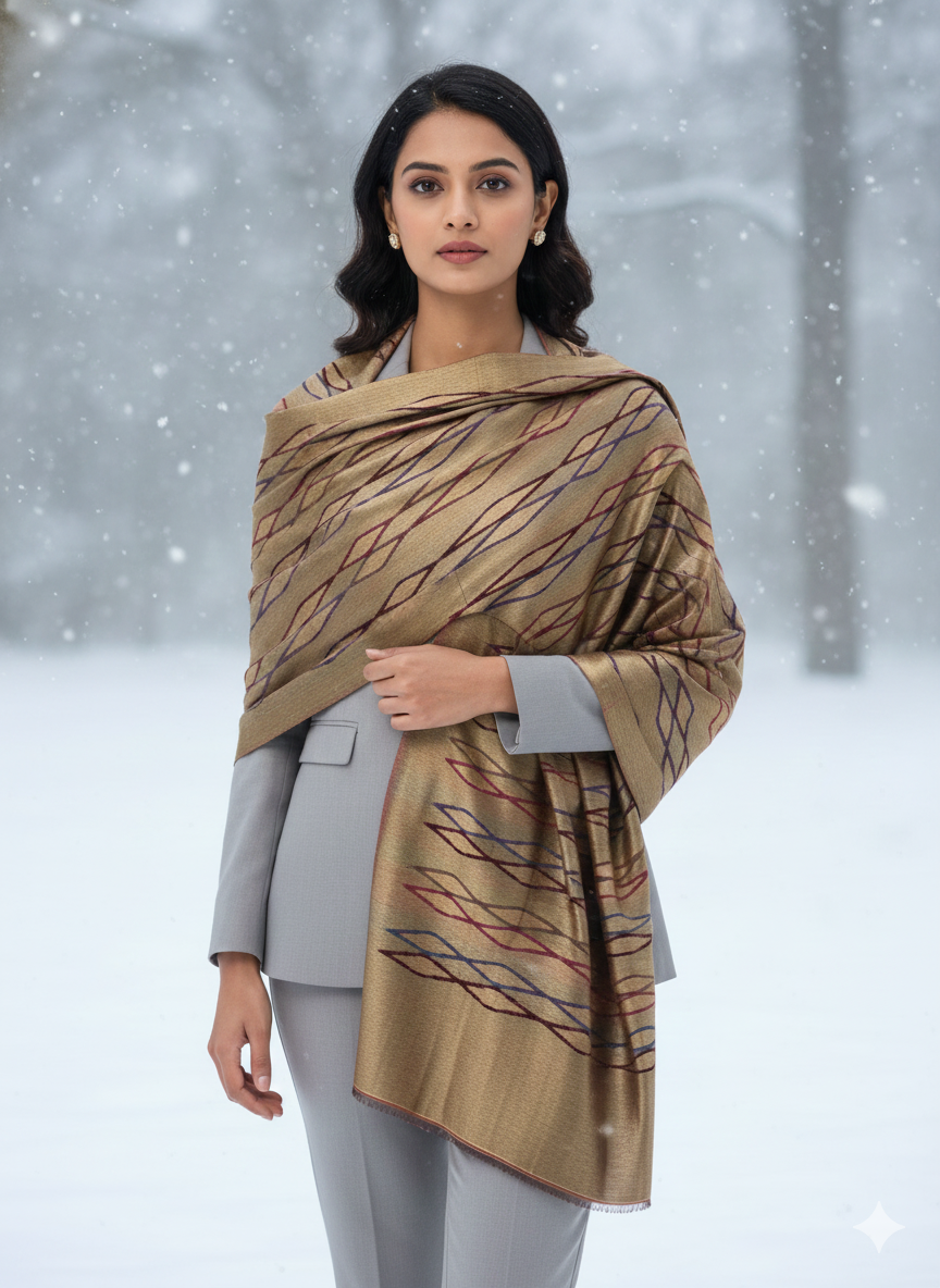 Woollen Shawl With Reversible Kaani Zari Ekat