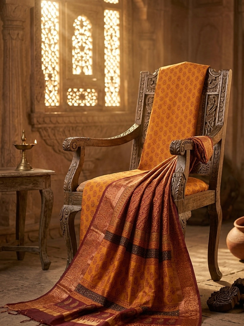 3pc Maheshwari Silk Bagh handblock Dress Material