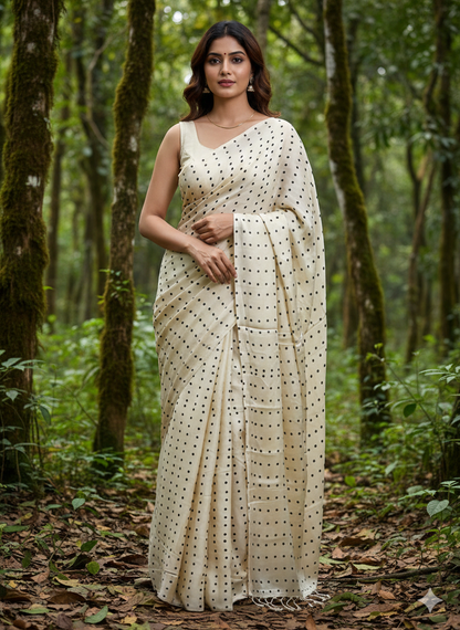 Polka dot modal silk saree