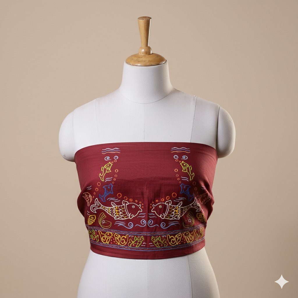 Rogan art Mashru blouse piece Red