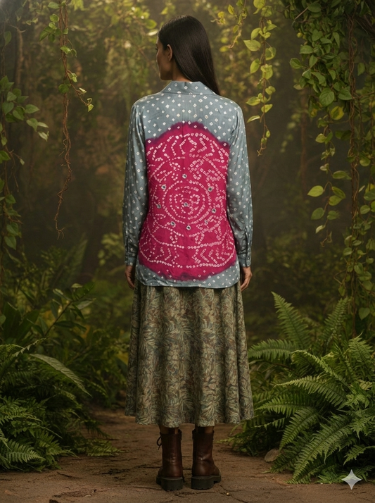 Kutchi Hand done Bandhani  with mirror Modal Shirt