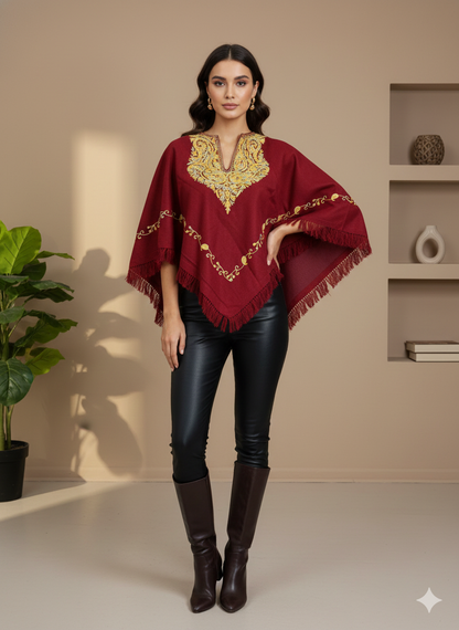 Kashmiri Aari Embroidered Woollen Poncho – | Handcrafted Heritage