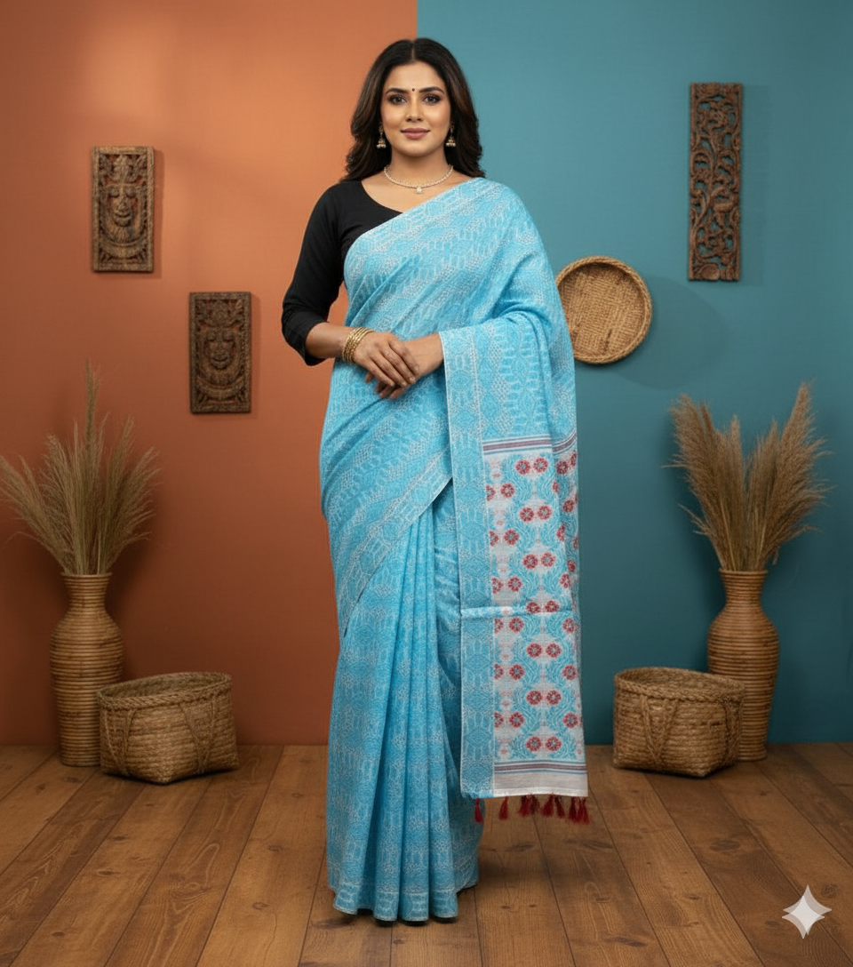 Handwoven handloom cotton Gamusa saree from Assam