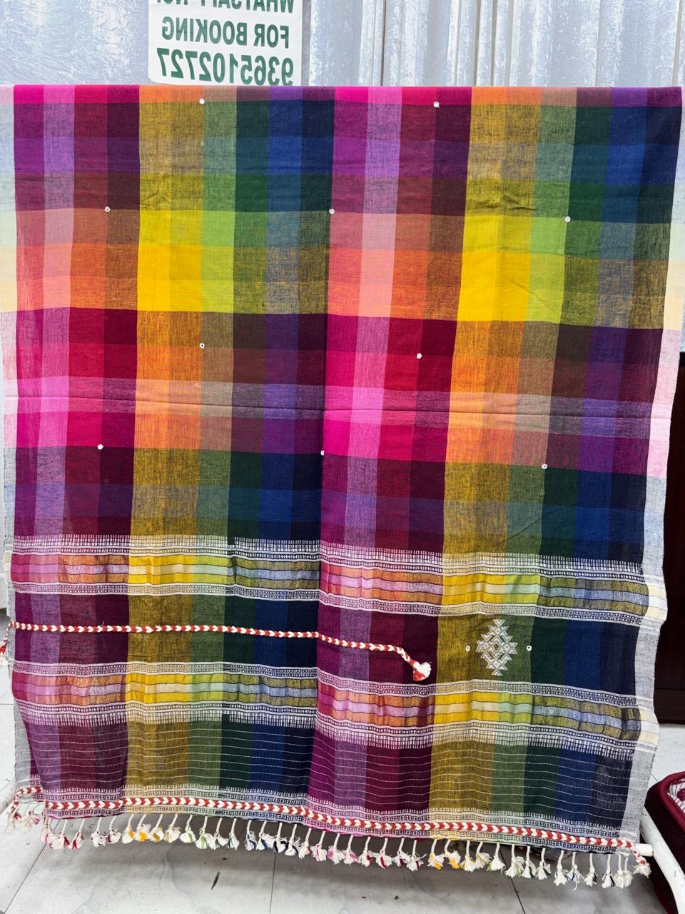 Rainbow Bhujodi Kala cotton dupatta with zari