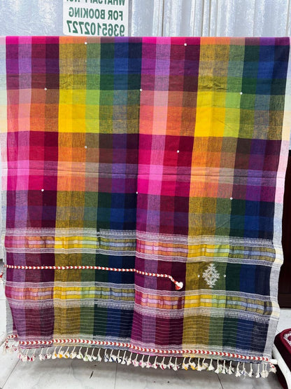Rainbow Bhujodi Kala cotton dupatta with zari