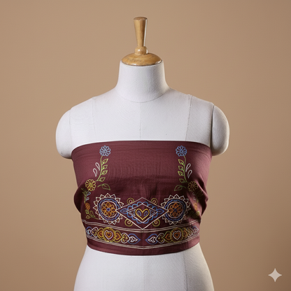 Rogan art Mashru blouse piece Brown