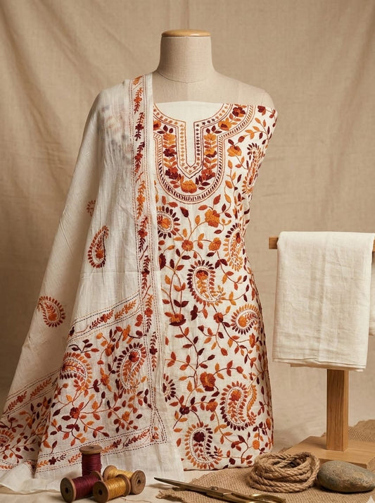 HAND EMBROIDERY COTTON 3PC UNSTITCHED DRESS MATERIAL 12