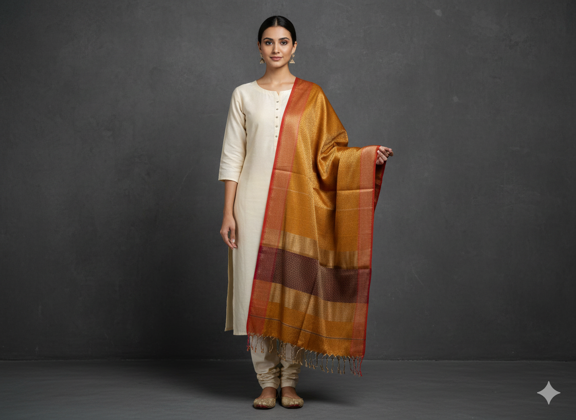 Handwoven tissue Maheshwari dupatta