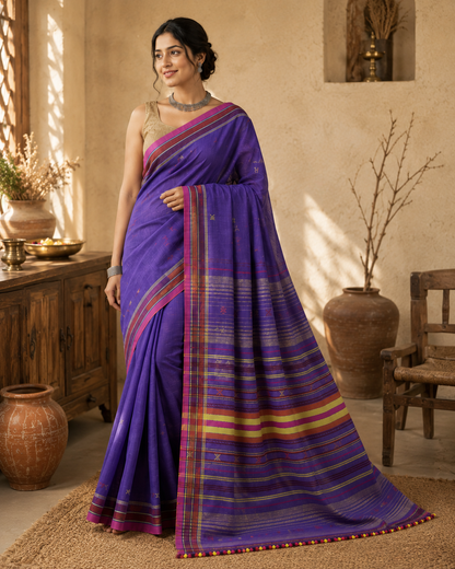 BLUE: ORGANIC KALA COTTON BHUJODI HANDLOOM SAREE