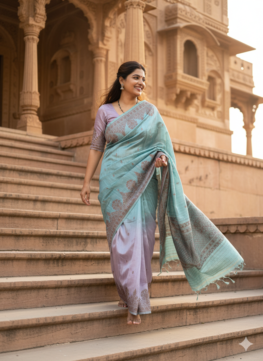 Pure raw  silk Benarsi dual tone  saree