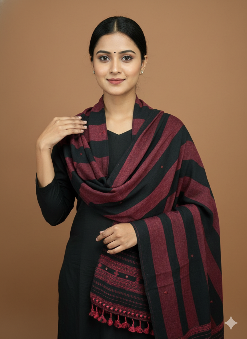 Kutch Weaving Handloom Organic Kala Cotton Stole with tassels