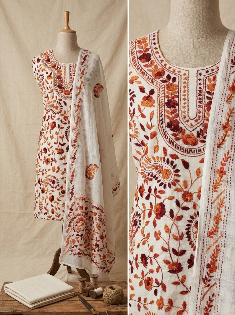 HAND EMBROIDERY COTTON 3PC UNSTITCHED DRESS MATERIAL 12