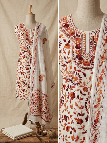 HAND EMBROIDERY COTTON 3PC UNSTITCHED DRESS MATERIAL 12