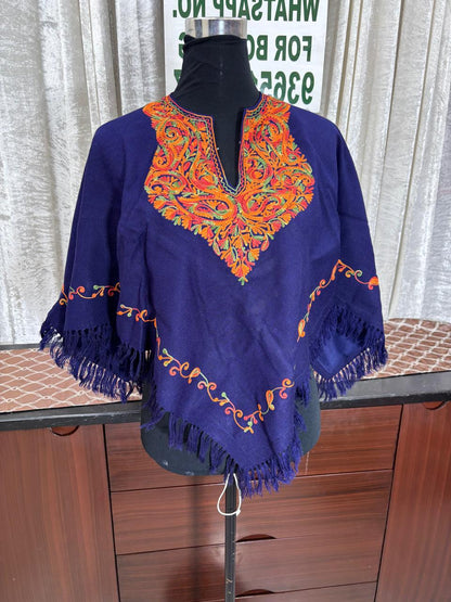 Kashmiri Aari Embroidered Woollen Poncho – | Handcrafted Heritage