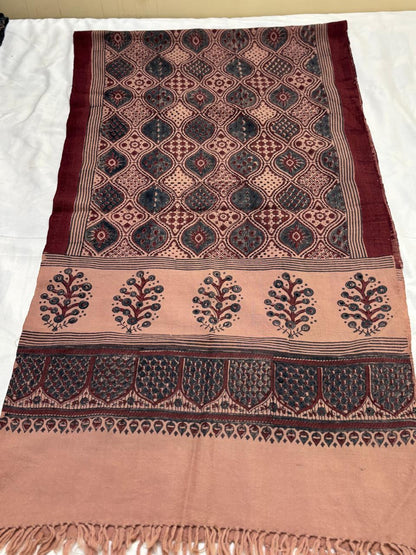KUTCH HANDWOVEN HANDBLOCK  MERINO WOOL AJRAKH STOLE 14