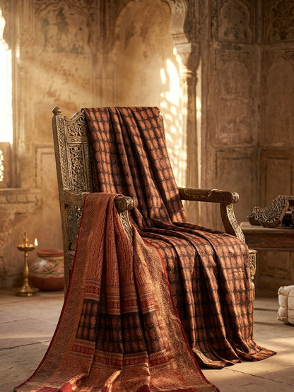 3pc Maheshwari Silk Bagh handblock Dress Material