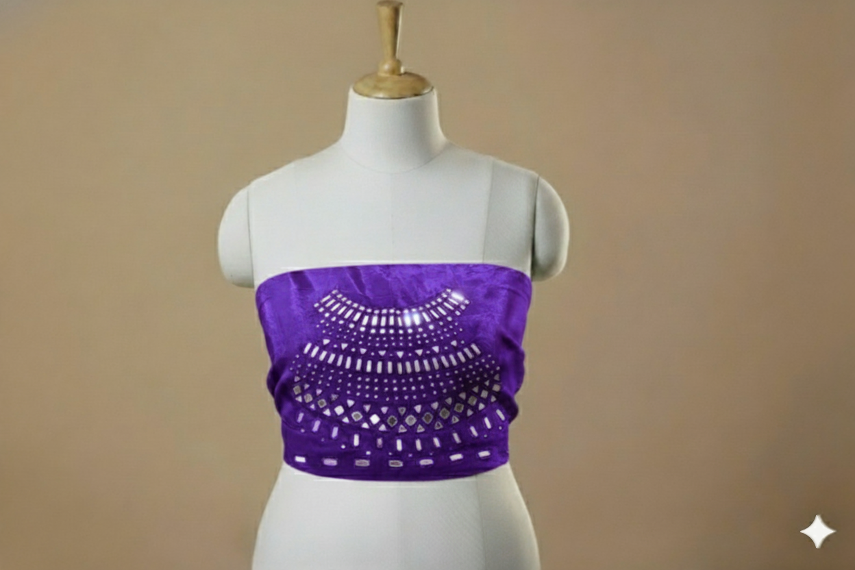 HAND EMBROIDERY KUTCH MIRROR WORK MASHRU SILK BLOUSE PIECE