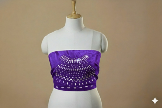 HAND EMBROIDERY KUTCH MIRROR WORK MASHRU SILK BLOUSE PIECE