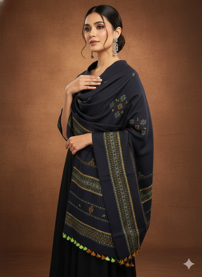 KUTCH BHUJODI HANDWOVEN MIRROR WORK WOOLLEN SHAWL