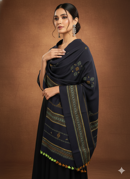 KUTCH BHUJODI HANDWOVEN MIRROR WORK WOOLLEN SHAWL