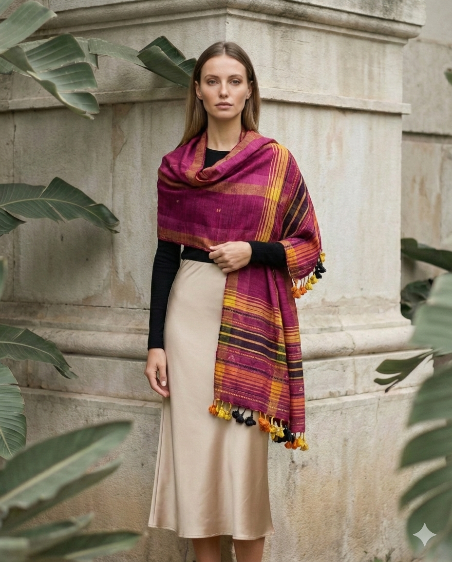 Handwoven woollen  pure tussar and wool kutch weaving stole