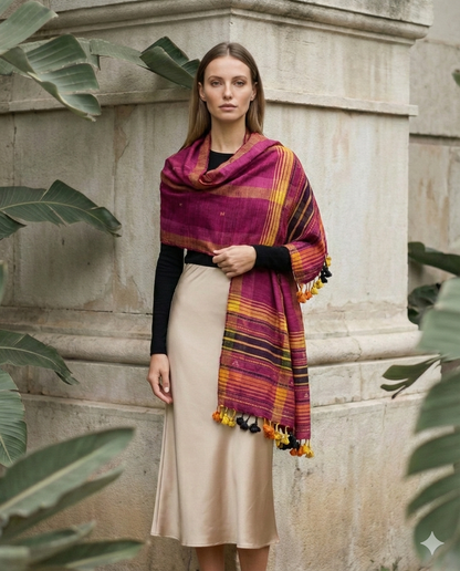 Handwoven woollen  pure tussar and wool kutch weaving stole