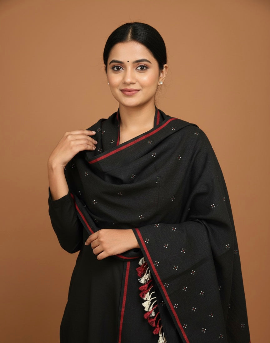Tangaliya Handwoven Kala Cotton Stole with Tassels