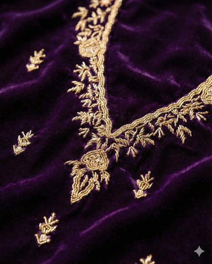 Velvet silk  hand embroidered 2 pc unstitched suits