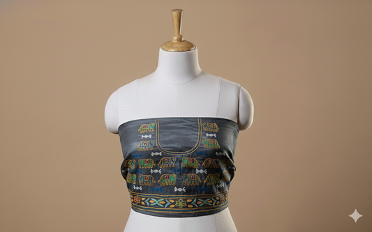 AHIR HAND EMBROIDERY KUTCH MIRROR WORK MASHRU SILK BLOUSE PIECE